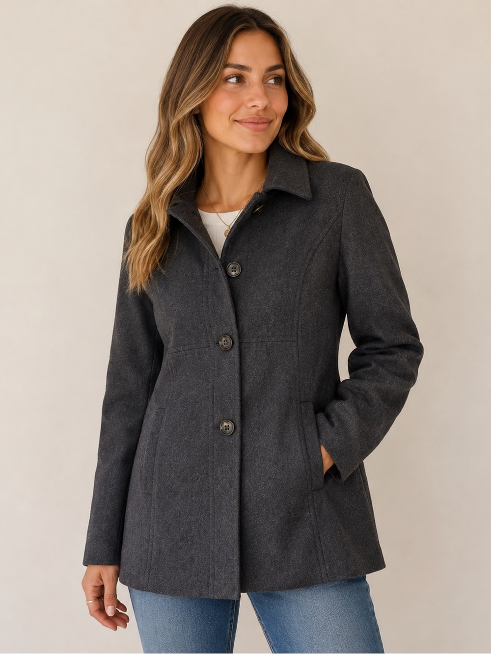 London Fog Women’s 2X Charcoal Gray Wool Blend Peacoat Jacket Business Casual